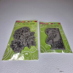 NEW Stampendous Cling Rubber Stamps Set 2 Sketchy Blooms Heron CRR251 CRP252